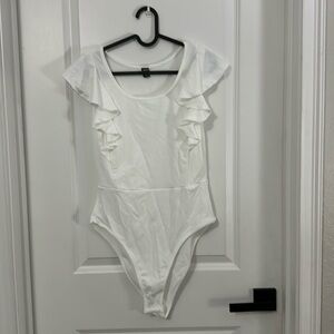 White ruffle sleeve body suit